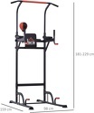 HOMCOM-Station de traction musculation multifonctions punching ball chaise romaine hauteur réglable acier noir rouge