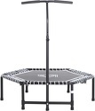 HOMCOM-Trampoline de Fitness / Gymnastique haute performance Ø 122 cm élastiques Bungee + guidon hauteur réglable 122-138 cm gris noir