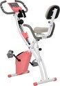 HOMCOM-Vélo d'appartement pliant 8 niveaux de résistance magnétique dossier selle réglable poignées ergonomiques écran LCD multifonction suspensions support tablette acier rose blanc