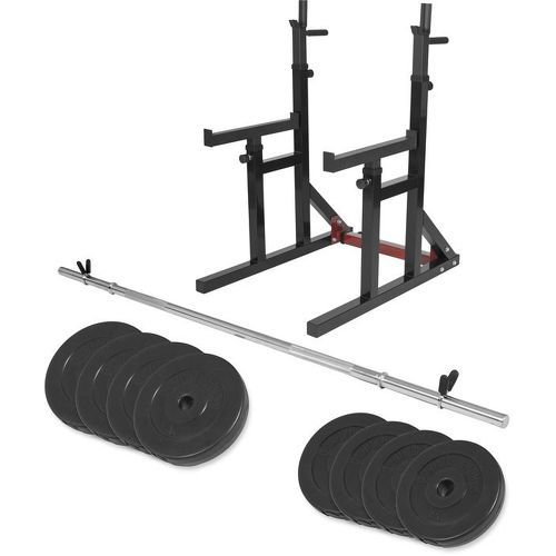 GORILLA SPORTS - Multi Rack à squat + barre longue 170cm + 30kg de poids en plastique