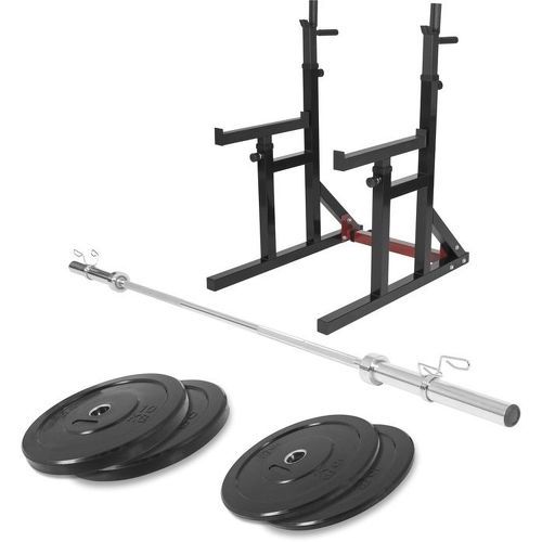 GORILLA SPORTS - Squat rack avec barre olympique de 218cm + 30kg des poids (2x5 et 2x10) bumper en 51mm