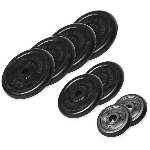 GORILLA SPORTS - Lot disques en caoutchouc 27,5kg (4x5kg, 2x2,5kg et 2x1,25kg) de diamètre 31mm