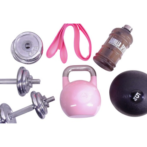 GORILLA SPORTS - Girl Power Pack 5 accessoires - haltères - kettlebell - bande de résistance - slam ball