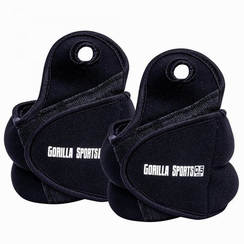 GORILLA SPORTS - Bracelets lestés Premium pour poignets et chevilles – 4 variantes : 2 x 0,5 KG (1 KG) – 2 x 1 KG (2 KG) – 2 x 1,5 KG (3 KG) - 2 x 2KG (4 KG) – coloris noir