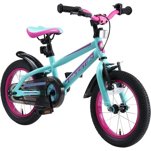 BIKESTAR - Vélo enfant pour garcons et filles de 4 - 5 ans | Bicyclette enfant 14 pouces VTT avec freins | Turquoise & Berry