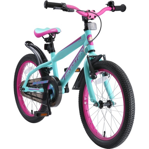 BIKESTAR - Vélo enfant pour garcons et filles de 5 - 7 ans | Bicyclette enfant 18 pouces VTT avec freins | Turquoise & Berry