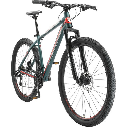 BIKESTAR - VTT en aluminium, frein à disque, 21 vitesses Shimano, 29 pouces | Mountainbike cadre 19" pouces MTB suspension avant | Vert Rouge