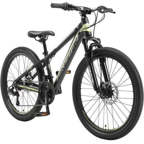 BIKESTAR - VTT Vélo tout terrain 24" pour enfants de 10 - 13 ans | Bicyclette cadre 12.5 pouces 21 vitesses Shimano, hardtail, Freins Disc | Noir