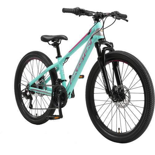 VTT Vélo tout terrain 24" pour enfants de 10 - 13 ans | Bicyclette cadre 12.5 pouces 21 vitesses Shimano, hardtail, Freins Disc | Turquoise