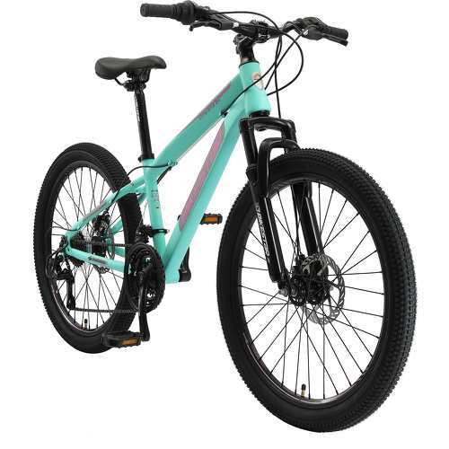 VTT Vélo tout terrain 24" pour enfants de 8 - 12 ans | Bicyclette cadre 13 pouces 21 vitesses Shimano, hardtail, Freins Disc | Menthe