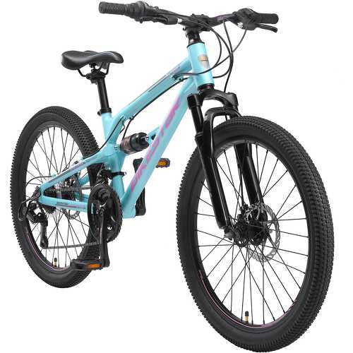 BIKESTAR - VTT Vélo tout terrain tout suspendu pour enfants de 9 ans | Bicyclette 24 pouces 21 vitesses Shimano, Freins Disque | Bleu