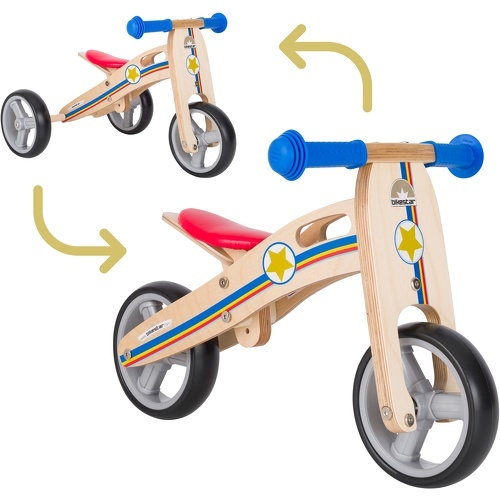 BIKESTAR - Vélo Draisienne Enfants et Tricycle en bois pour garcons et filles de 18 mois | Vélo sans pédales MINI (combinaison 2 et 3 roues) évolutive 7 pouces | Bleu