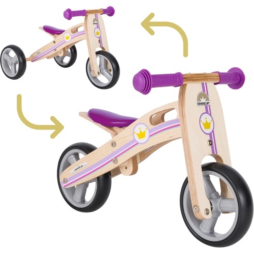 Vélo Draisienne Enfants et Tricycle en bois pour garcons et filles de 18 mois | Vélo sans pédales MINI (combinaison 2 et 3 roues) évolutive 7 pouces | Lilas