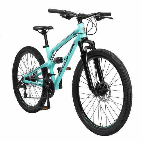 BIKESTAR - VTT en aluminium, frein à disque, 21 vitesses Shimano, 26 pouces | Mountainbike tout suspension integral cadre 16 pouces | Turquoise