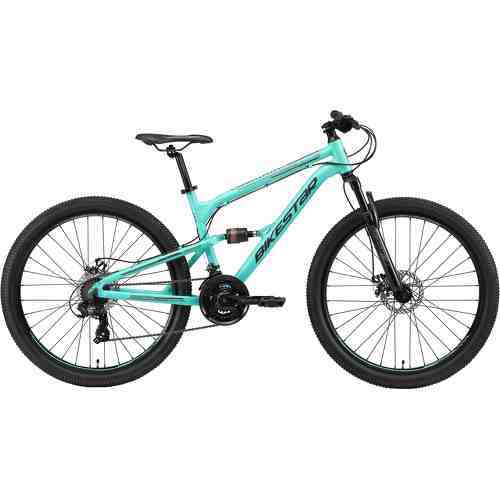 BIKESTAR - VTT en aluminium, frein à disque, 21 vitesses Shimano, 27.5 pouces | Mountainbike tout suspension integral cadre 16.5 pouces | Turquoise