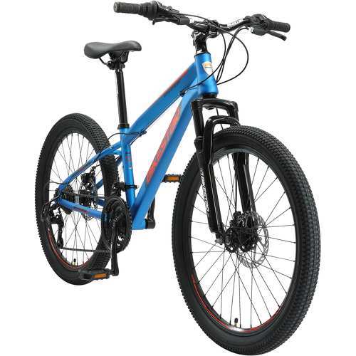 BIKESTAR - VTT Vélo tout terrain 24" pour enfants de 8 - 12 ans | Bicyclette cadre 13 pouces 21 vitesses Shimano, hardtail, Freins Disc | Bleu