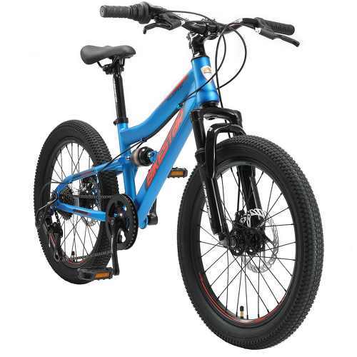 VTT Vélo tout terrain tout suspendu pour enfants de 6 ans | Bicyclette 20 pouces, cadre 11", 7 vitesses Shimano, Freins Disque | Bleu