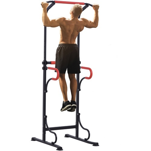 HOMCOM - Station de musculation multifonctions barre de traction chaise romaine hauteur réglable acier noir rouge