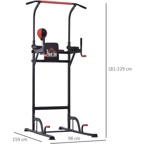 HOMCOM - Station de traction musculation multifonctions punching ball chaise romaine hauteur réglable acier noir rouge
