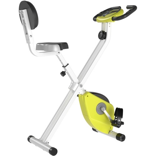 Vélo d'appartement pliable 8 niveaux de résistance magnétique selle réglable dossier écran LCD multifonction capteur fréquence cardiaque jaune