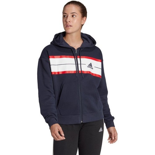 adidas Sportswear - Felpa con cappuccio Essentials Pinstripe Block Fleece Full-Zip Loose Fit