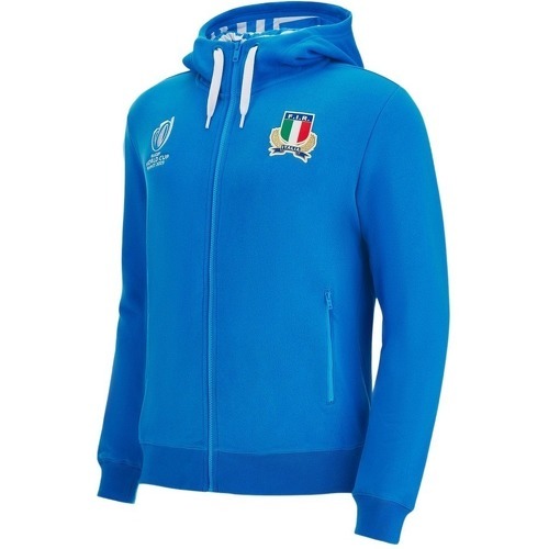 MACRON - Sweatshirt À Capuche Zippé Coton Italie Rugby Merch Rwc Country 2023
