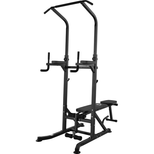 HOMCOM - Station de musculation Fitness entrainement complet - barre de traction, à dips, banc de musculation pliable, poignées push-up - acier noir