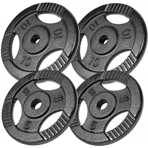 GORILLA SPORTS - Lot de poids en fonte grip de 30kg (2x5kg et 2x10kg) de diamètre 31mm