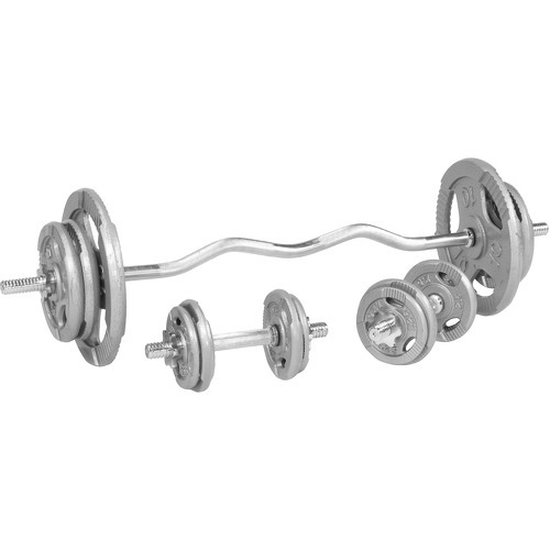 Set d'haltères avec disques à poignées + barre Curl 68 Kg