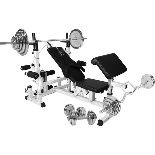 GORILLA SPORTS - Universel Gs005 + Set D'Haltères Chromés De 108 Kg - Banc de musculation