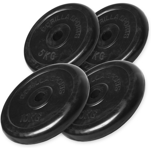 GORILLA SPORTS - Lot des poids en caoutchouc de 30kg (2x5kg et 2x10kg) de diamètre 31mm