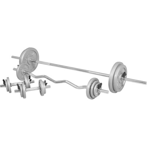 GORILLA SPORTS - Kit d'haltères de 105,5kg barre longue de 170cm, barre curl de 120cm et deux barres courtes avec stop disques inclus