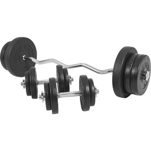 GORILLA SPORTS - Set d'haltères avec disques revêtement plastique + barre Curl 68 Kg