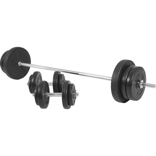 GORILLA SPORTS - Set d'haltères 70 Kg avec disques revêtement plastique + barre longue