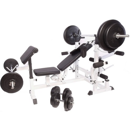 GORILLA SPORTS - GS005 et set haltères disques plastiques barres 97,5kg - Banc de musculation