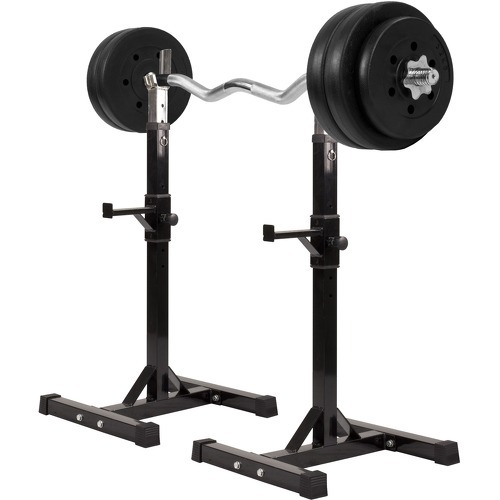 Repose haltères longs + Set 35kg avec disques en plastique + barre curl