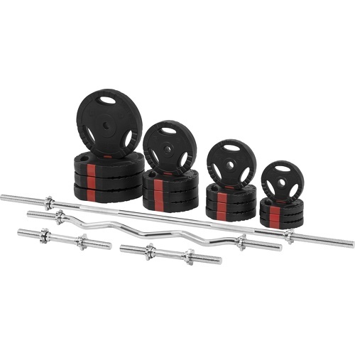 GORILLA SPORTS - Set d'haltères 97,5 Kg (disques plastique à poignées + barres)