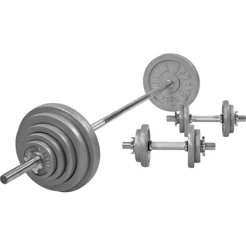 GORILLA SPORTS - Set d'haltères barre longue en fonte 97,5 Kg