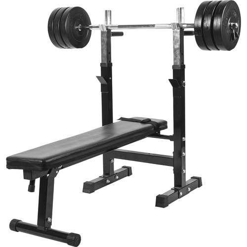 GORILLA SPORTS - GS006 + Set disques en plastiques et barre longue 37KG - Banc de musculation