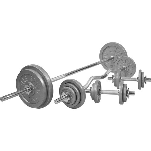 GORILLA SPORTS - Set complet d'haltères et disques en fonte + barres 105,5 Kg