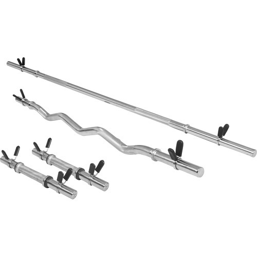 Lot : 1 X Barre Longue De 170Cm + 1 X Barre Curl De 120Cm + 2 Barres Courtes De 35Cm, Diamètre 30Mm Avec Stop Disques À Ressort - Barre de musculation