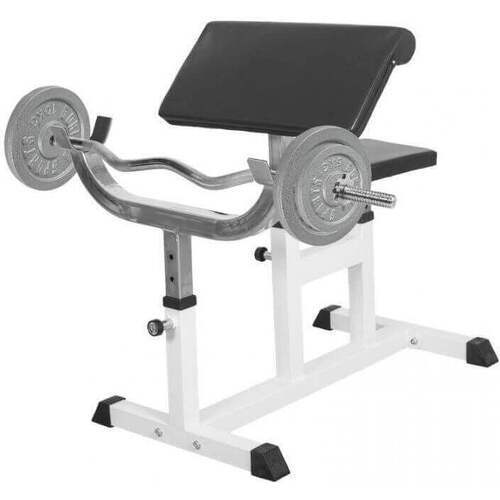 GORILLA SPORTS - Banc de musculation curl pour entrainer les biceps + Barre EZ + 2 x 10kg et 2 x 5kg en fonte