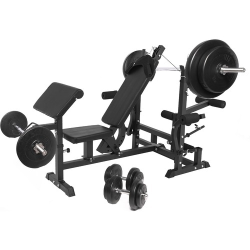 GORILLA SPORTS - GS005 + set haltères disques plastiques et barres de 97,5kg - Banc de musculation