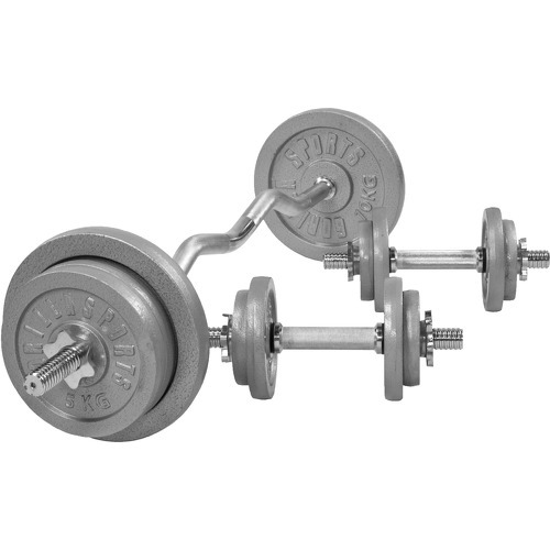 GORILLA SPORTS - Set d'haltères barre Curl en fonte 68 KG