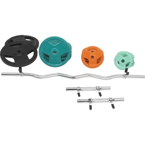 GORILLA SPORTS - Set 68kg en caoutchouc grip avec curl barre de 120cm et deux barres courtes de 35cm