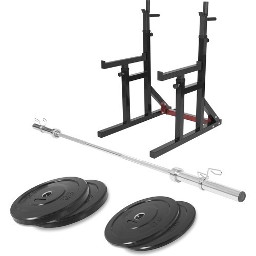 GORILLA SPORTS - Squat rack avec barre olympique de 218cm + 30kg des poids (2x5 et 2x10) bumper en 51mm