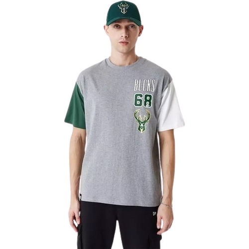 NEW ERA - T-Shirt NBA Milwaukee Bucks Arch Wordmark Oversize Gris