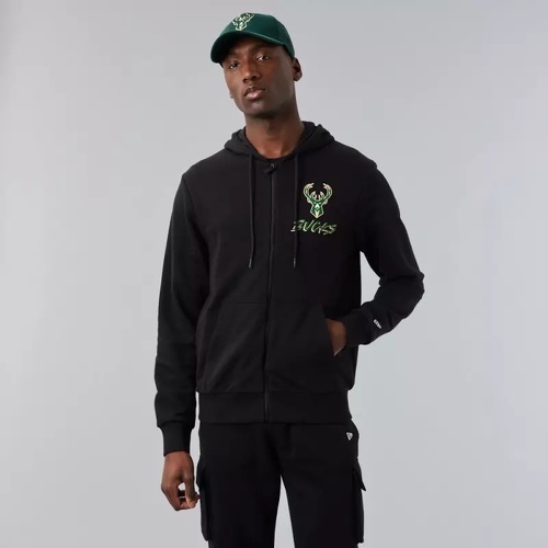 Sweat à Capuche zippé NBA Milwaukee Bucks Script Noir