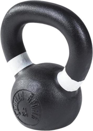 GORILLA SPORTS-Kettlebell en fonte noir avec couleur rayé poignées disponible de 4kg  à 32kg - Haltère russe-image-1