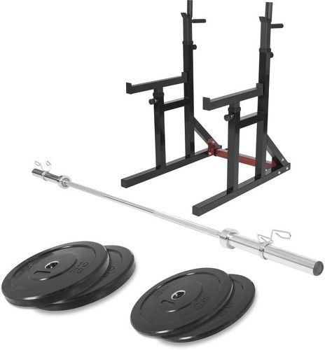 GORILLA SPORTS-Squat rack avec barre olympique de 218cm + 30kg des poids (2x5 et 2x10) bumper en 51mm-image-1